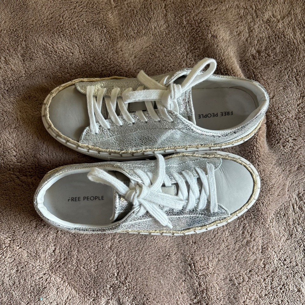 Free People Silver Metallic Leather Espadrille Platform Sneakers 0004783487 6 - Picture 3 of 8